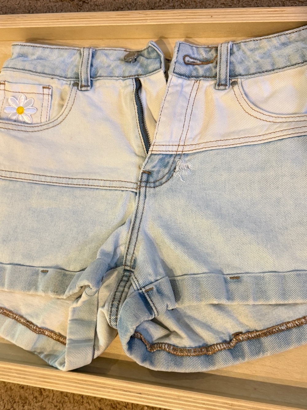 PacSun Light Blue Daisy Accent Denim Shorts